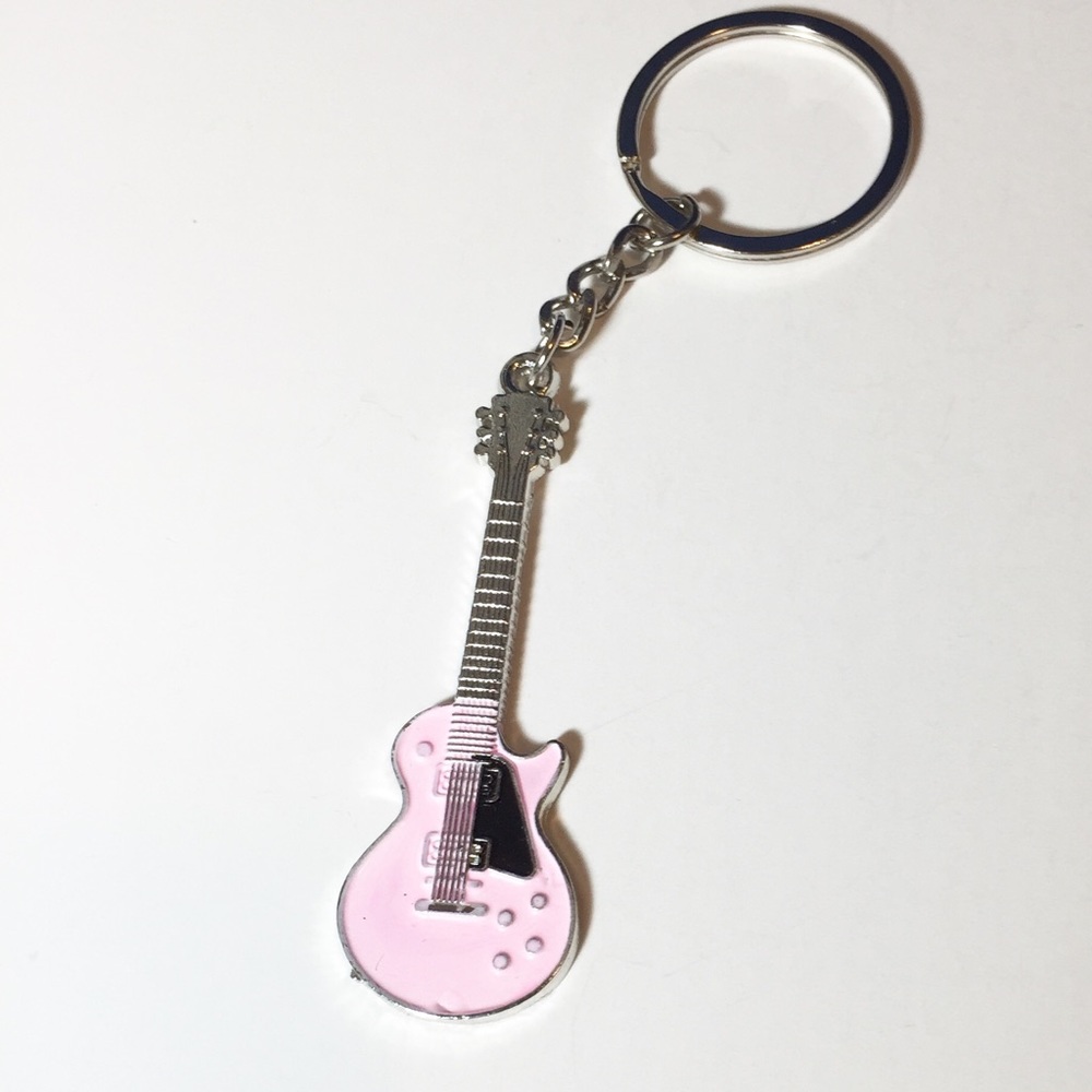 Guitar Silver Tone And Enamel Keychain